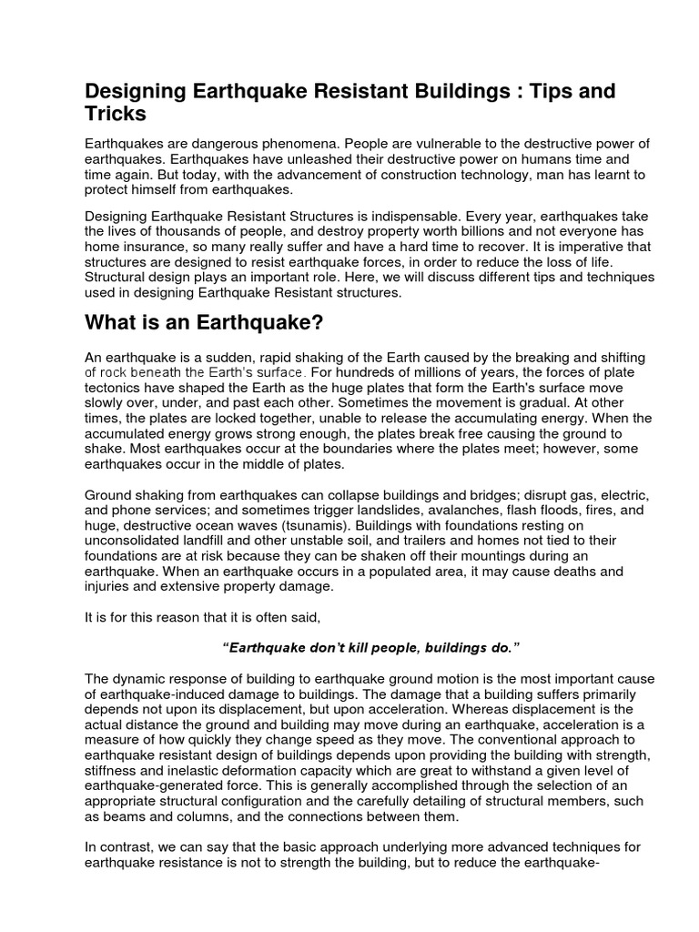 Earthquake Resistant Building Design Pdf Earthquake Engineering