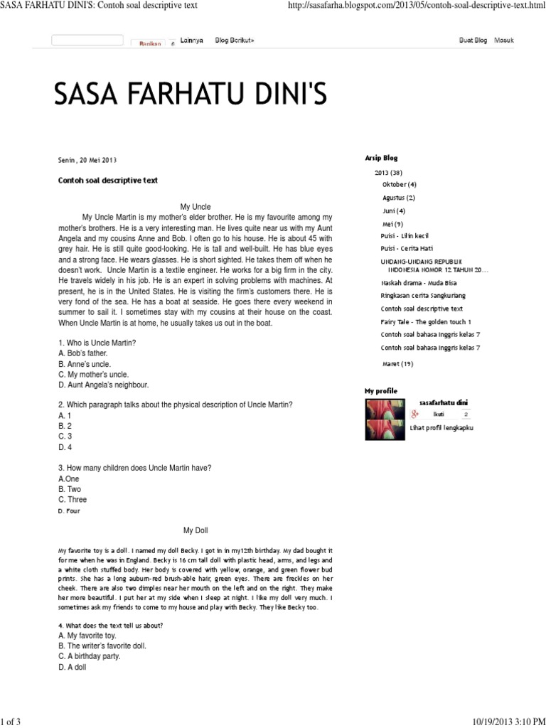 Contoh Soal Descriptive Text Pdf