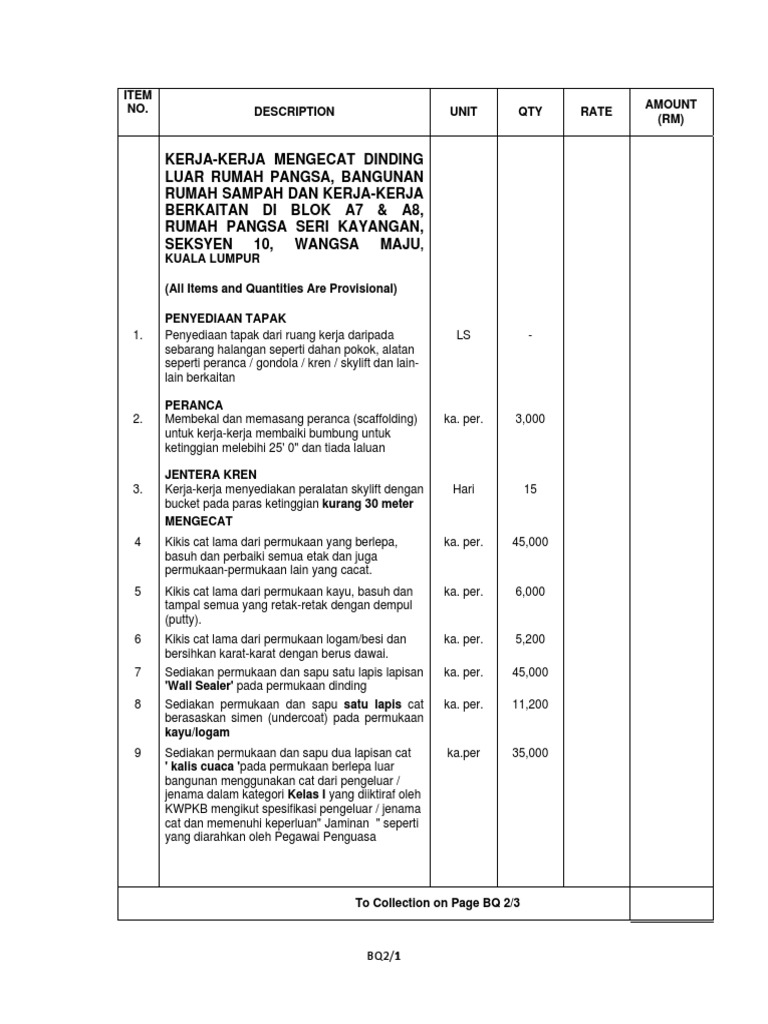 Contoh Bills of quantities Painting Buildings Works pdf 