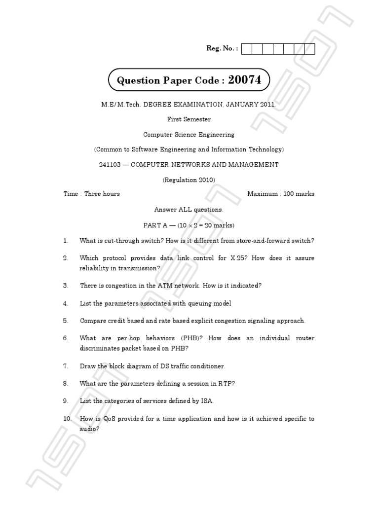 computer networks question paper Transmission Control Protocol Network Congestion