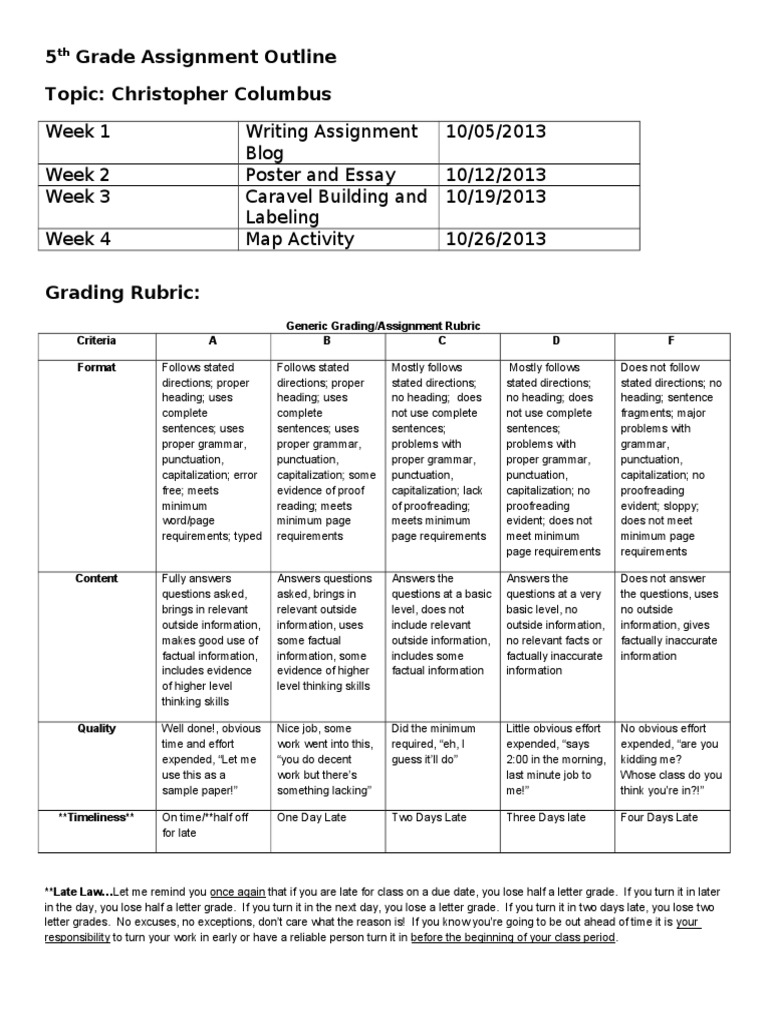 5th Grade Assignment Outline Pdf Proofreading Writing