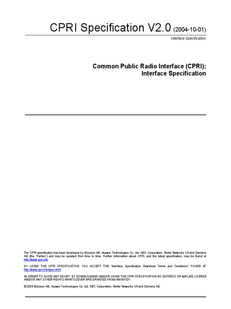 CPRI Specification V 2 0 PDF | PDF