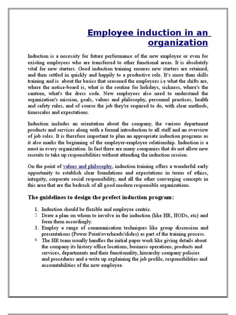 Employee Induction in an Organization Employment
