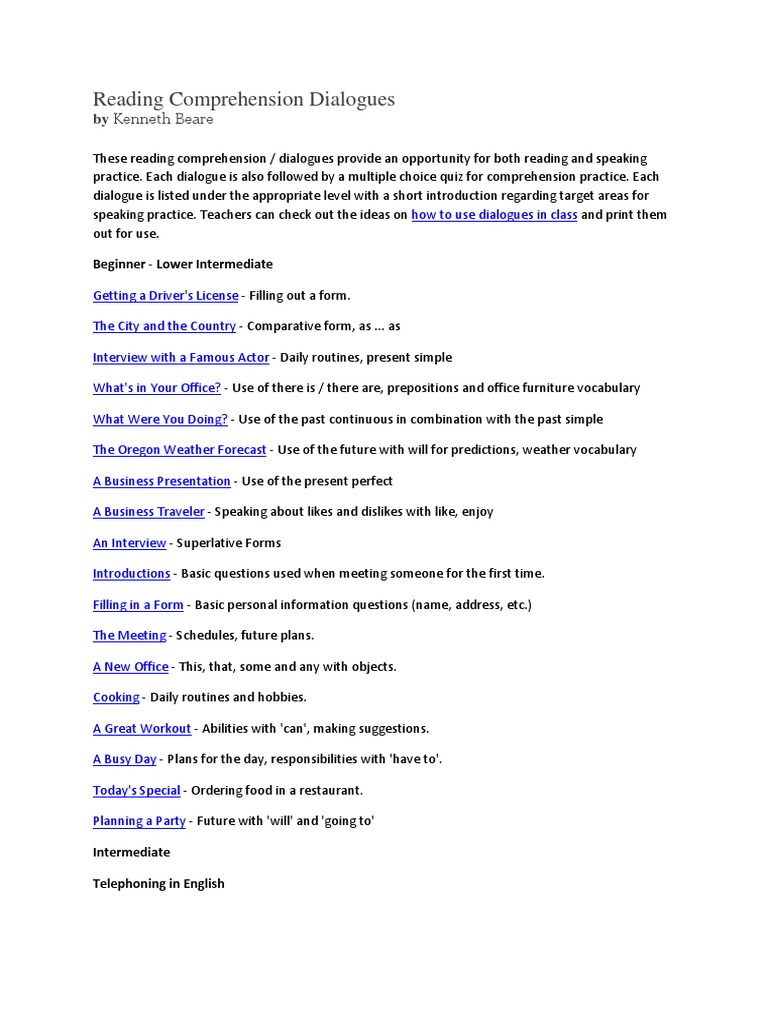 Reading Comprehension Dialogues | PDF | Reading Comprehension | Physical  Examination