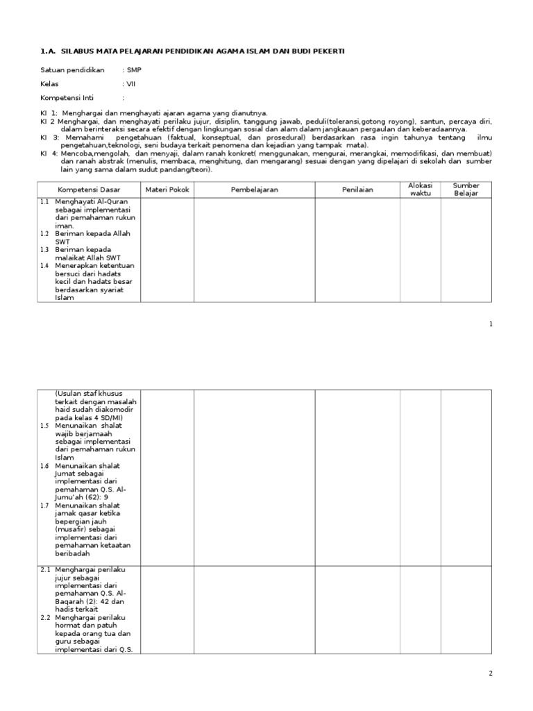 Gabungan Silabus Smp Termutakhir Pdf