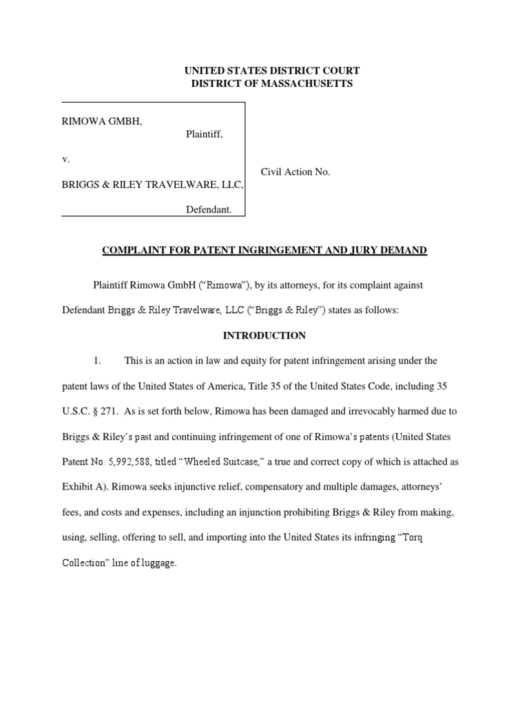 Rimowa v. Briggs & Riley Travelware PDF PDF Patent Patent
