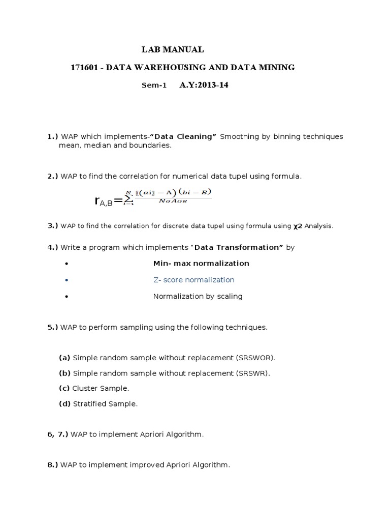 Data Mining Lab Manual PDF