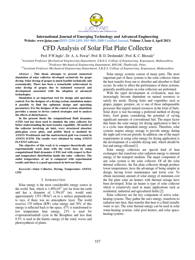 CFD Analysis of Solar Flat Plate Collector | PDF | Solar Energy ...