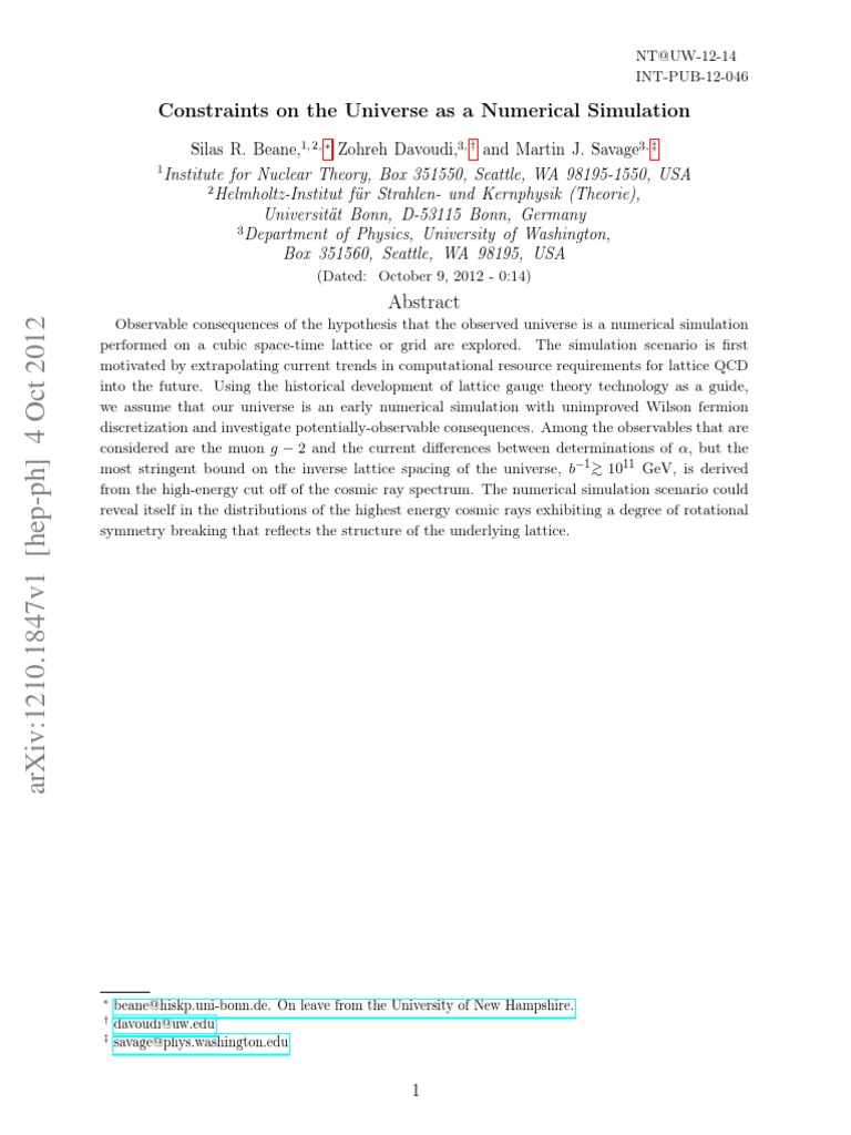 Universe as a Numerical Simulation | PDF | Teaching Methods & Materials