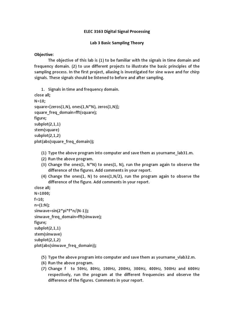 To Be Done in Matlab PDF | PDF | Sampling (Signal Processing ...