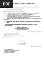 PRUEBA DE LENGUAJE Y COMUNICACIÓN GÉNERO LÍRICO