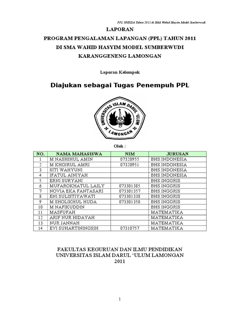 Contoh Laporan Kelompok Ppl Doc