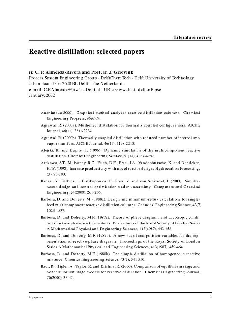 Reactive Distillation Literature Review | PDF | Distillation | Chemical ...