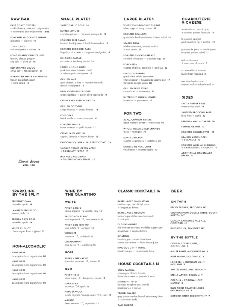 Upscale Dinner Menu Highlights | PDF