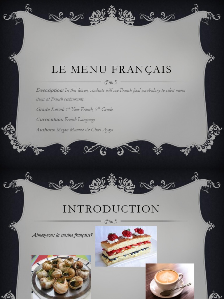 French Menu PDF French Cuisine French Language