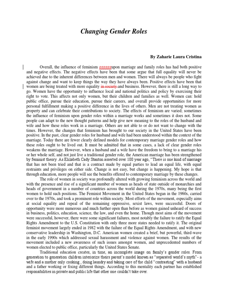 Changing Gender Roles | PDF | Feminism | Gender Studies
