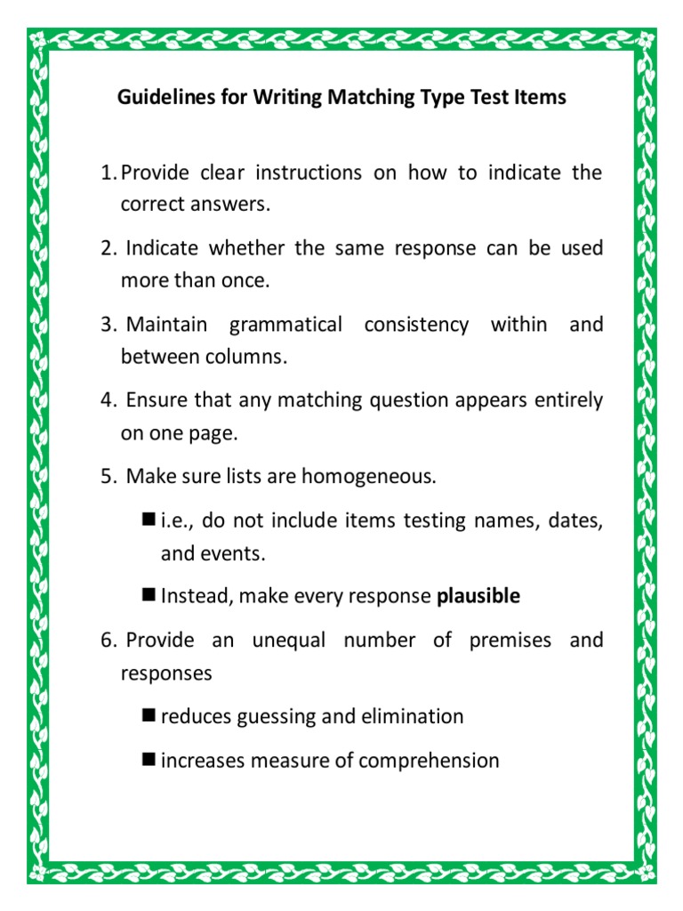 Guidelines for Writing Matching Type Test Items.pdf | Multiplication ...