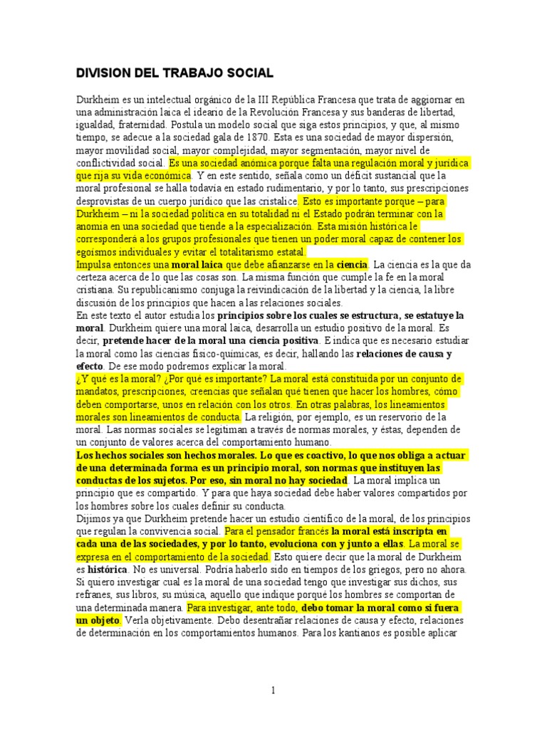 Durkheim[1]. La Division Del Trabajo Social. Desgrabado
