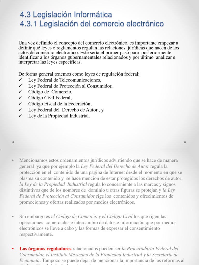 4.3. Legislación Informática - PPX | PDF | México | Comercio electrónico