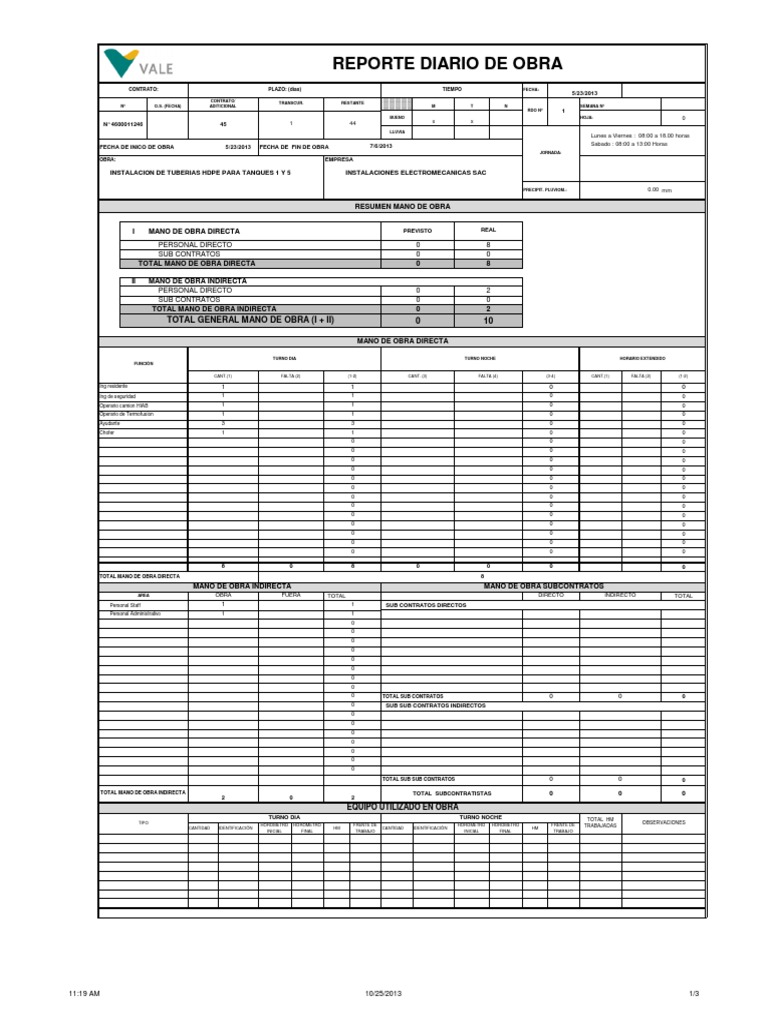 Formato de Rdo 01 23-05-13 | PDF