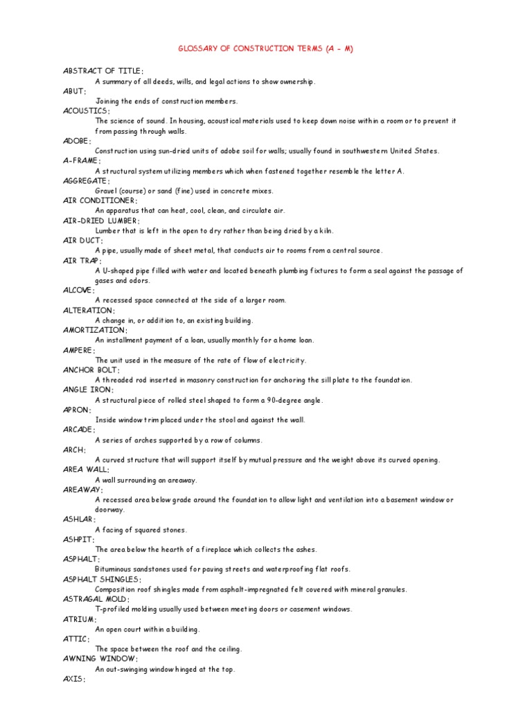 Glossary of Construction Terms Framing (Construction) Wall