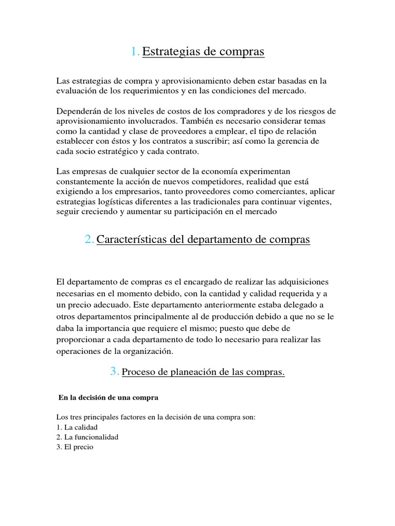 Estrategias de Compras y Aprovisionamiento | PDF | Calidad (comercial ...