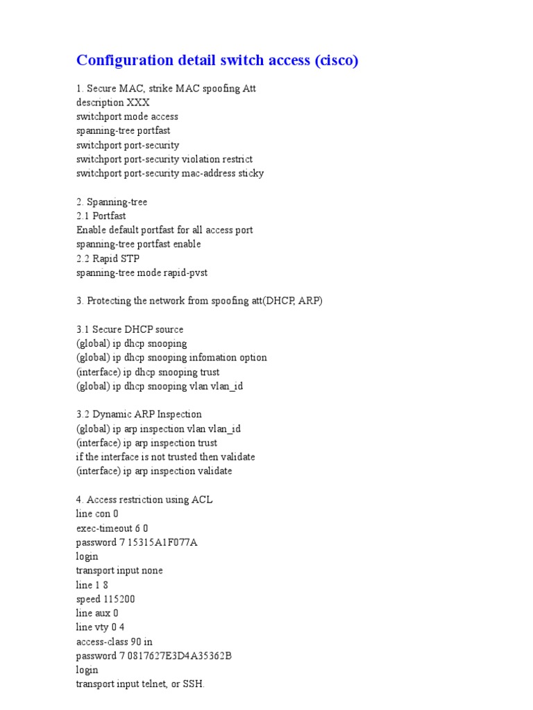 Cisco Switch Security Guide | PDF