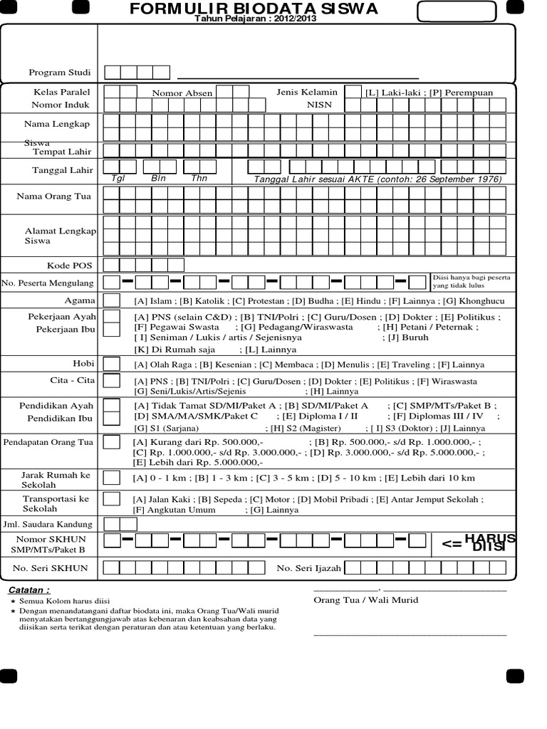 Formulir Biodata Siswa