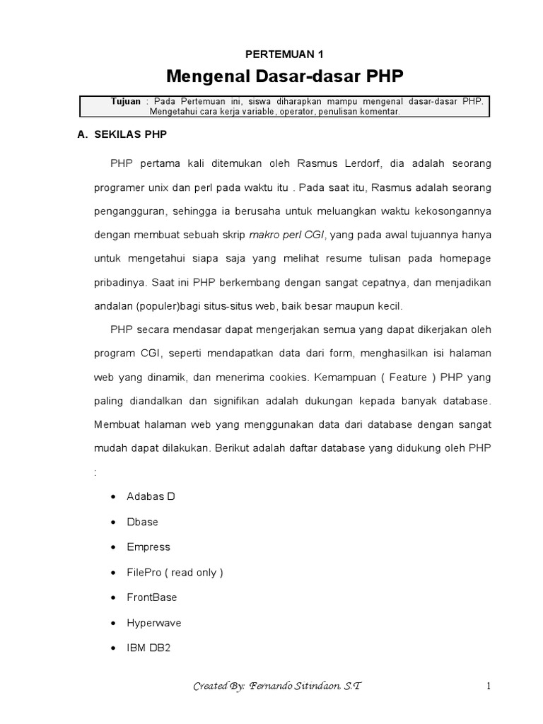 Dasar-dasar Pemrograman PHP | PDF | Komputer