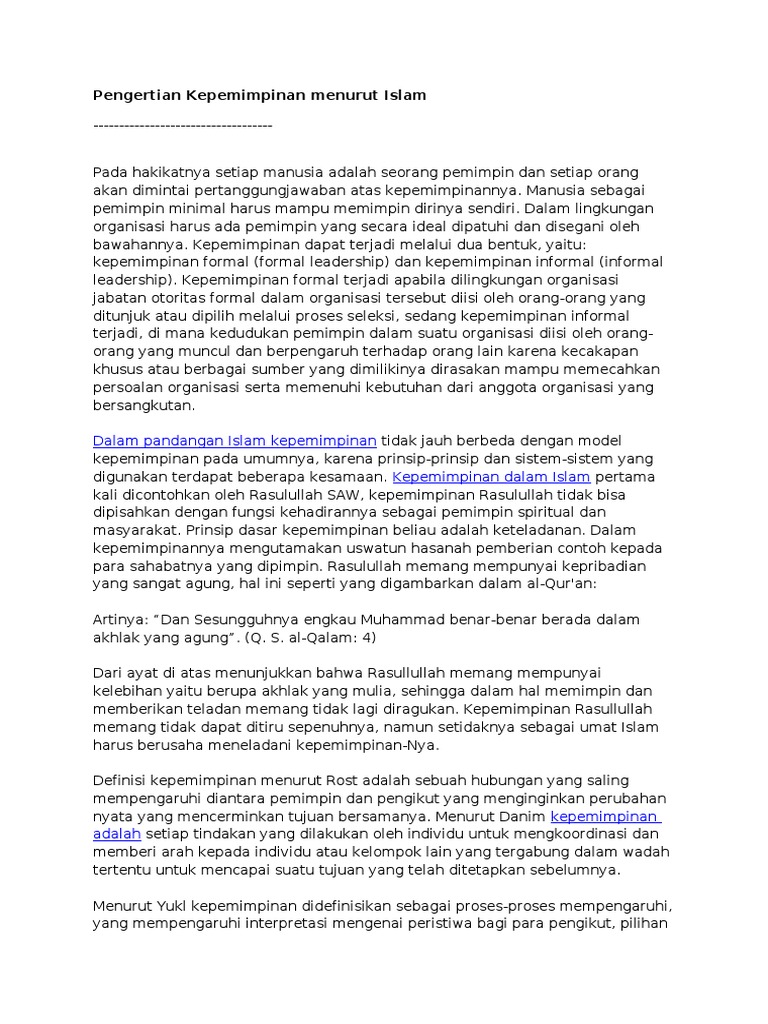 Pengertian Kepemimpinan Menurut Islam Pdf