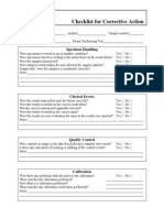 Checklist For Corrective Action: Specimen Handling