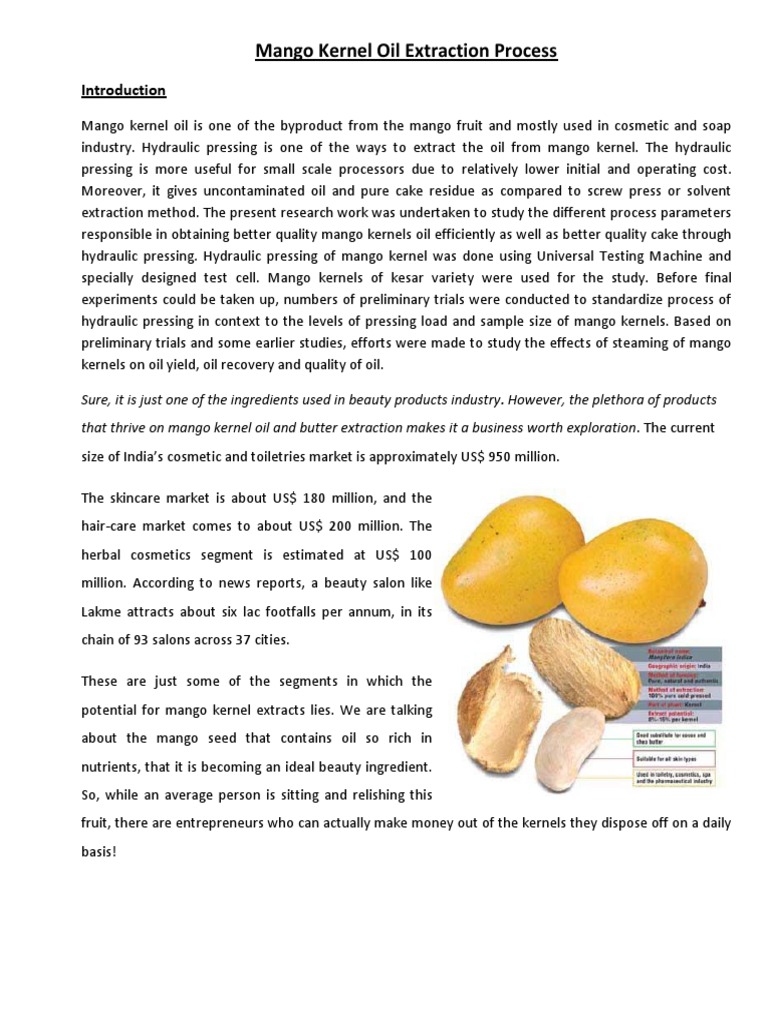 Mango Kernel Oil Extraction Process.docx | Cosmetics | Butter