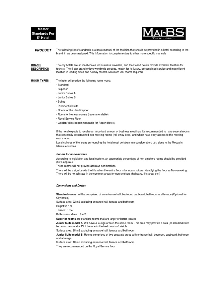 5-Star Hotel Standards and Specifications | PDF | Swimming Pool | Door