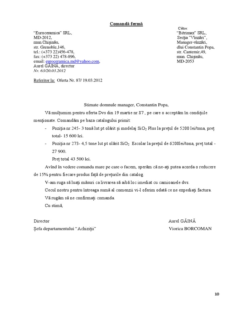 Model Comanda Ferma | PDF