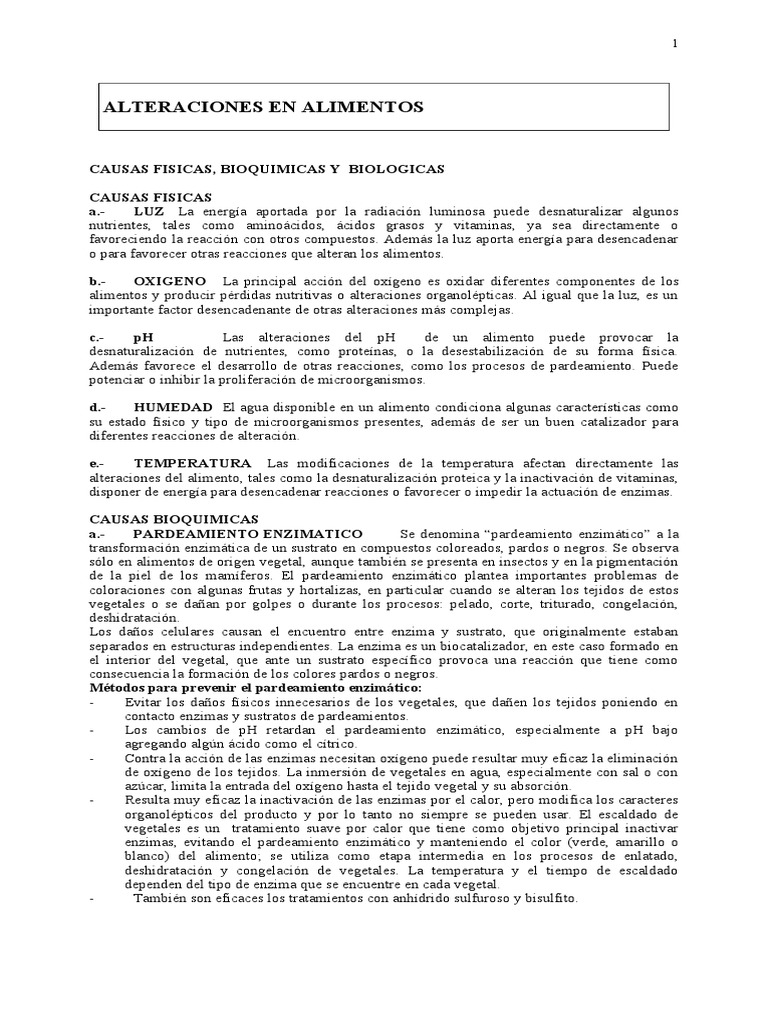 Causas de Alteración de Alimentos | PDF | Alimentos | Enzima