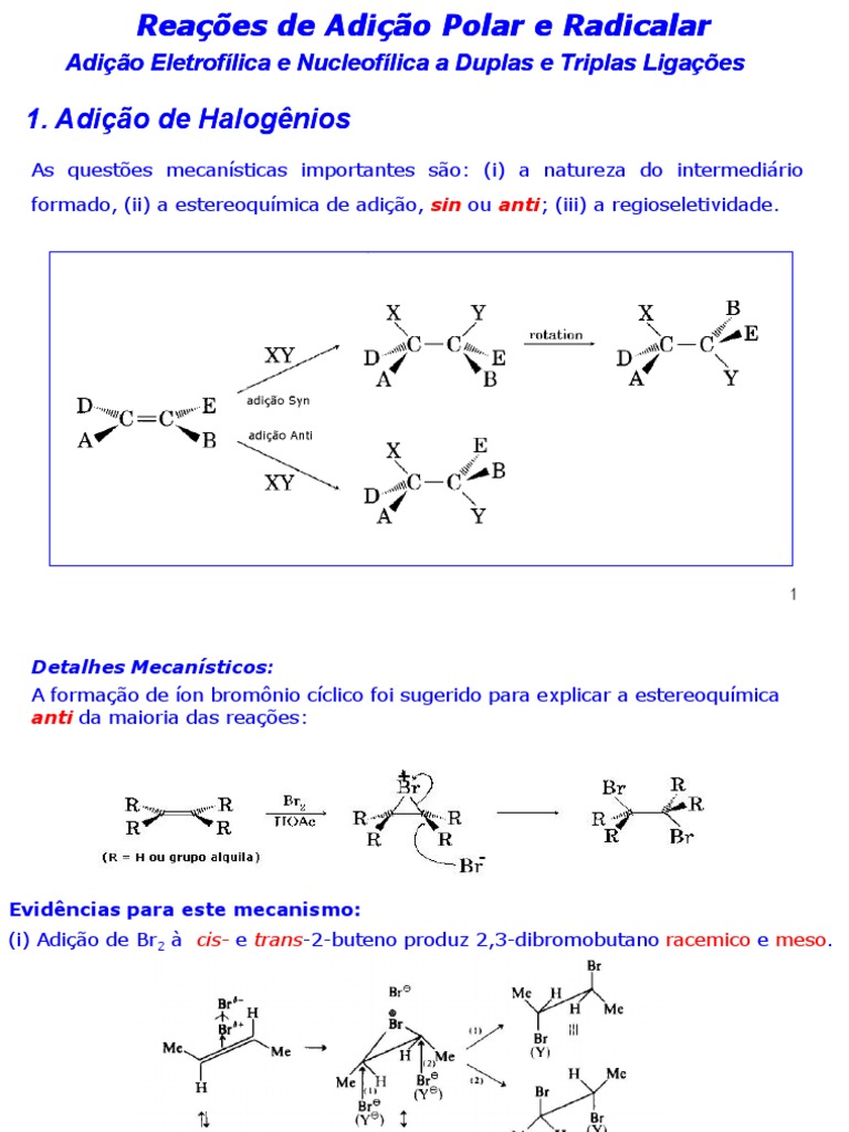 Adicao Eletrofilica Slides | PDF | Estereoquímica | Química Orgânica