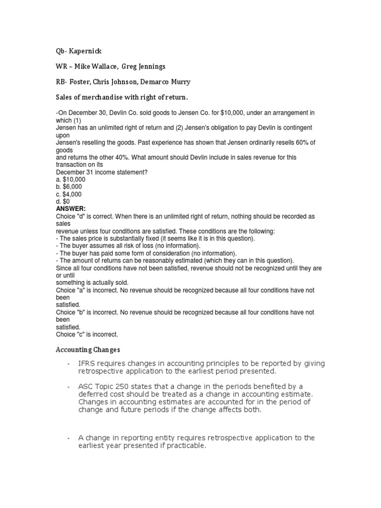 Accounting Changes+Sales &amp; Right of Return .docx Historical Cost Lease