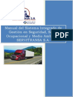 Manual Del Sistema Integrado de Gestion en Seguridad, Salud Ocupacional y Medio Ambiente SERVITRANSA S.A.