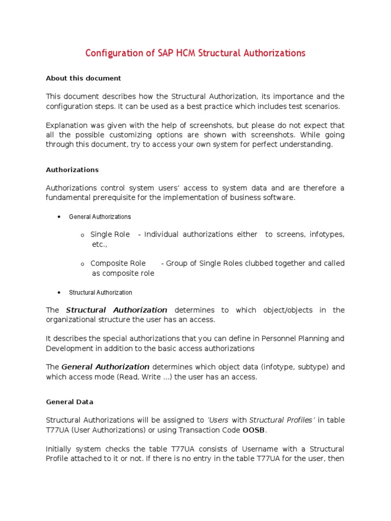 SAP HCM Structural Authorization Setup | PDF | User (Computing ...