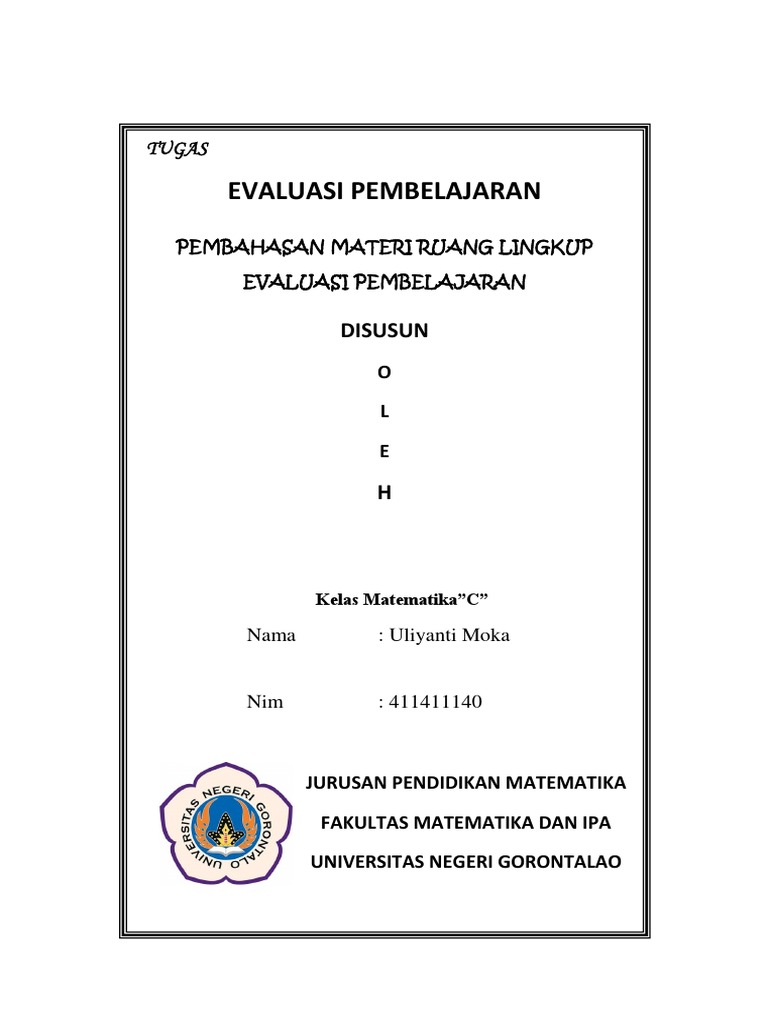 Ruang Lingkup Evaluasi Pembelajaran Ulin Docx