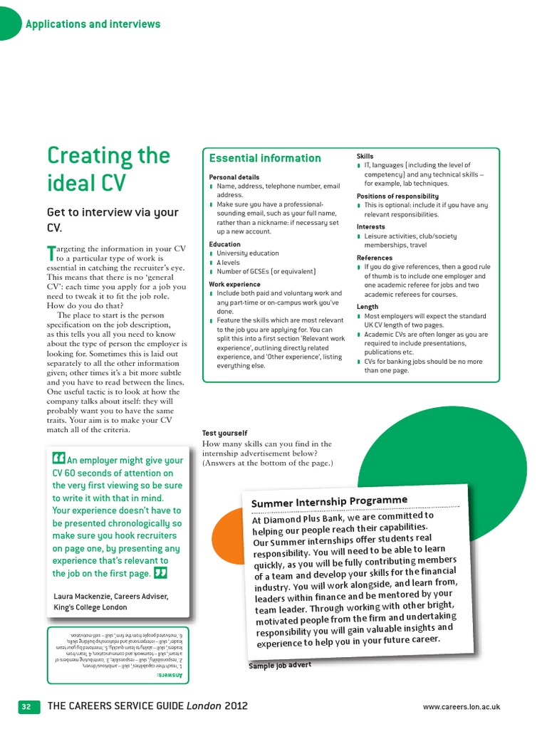 Creating The Ideal CV: Get To Interview Via Your CV | PDF