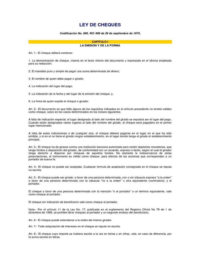 Ley de Cheques: Emisión y Endoso | PDF