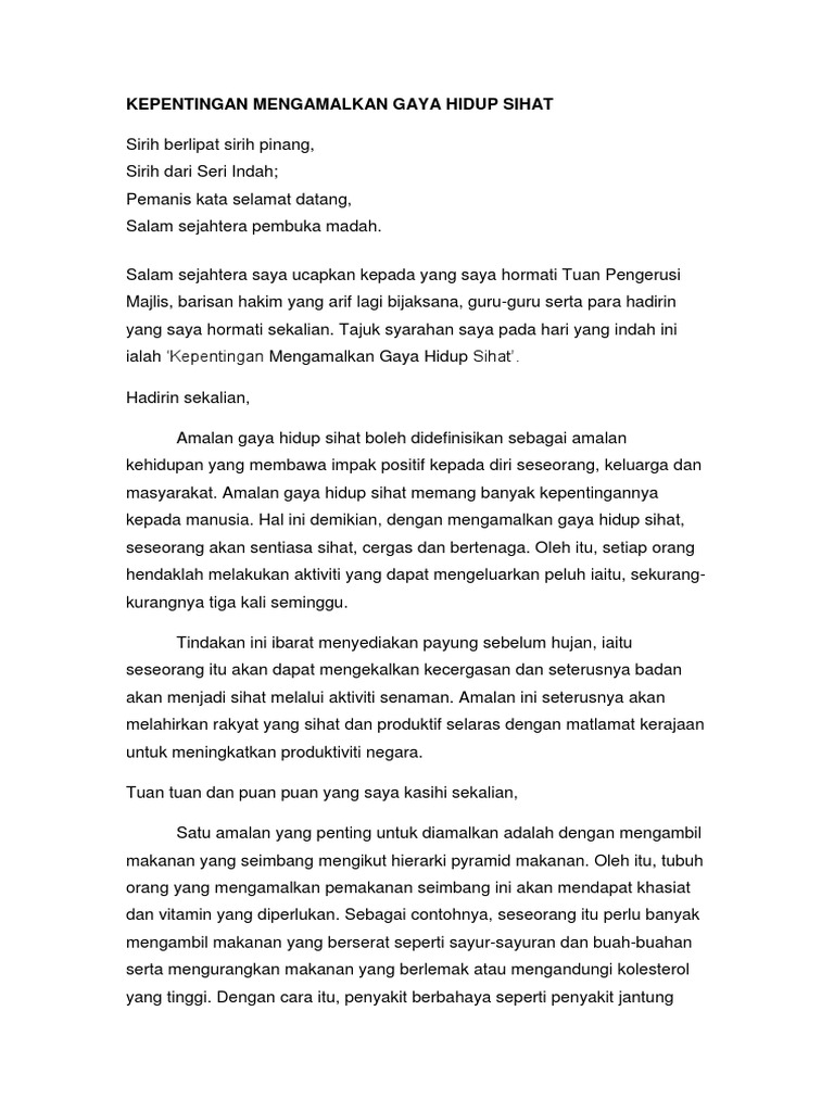 Contoh Karangan Faedah Gaya Hidup Sihat