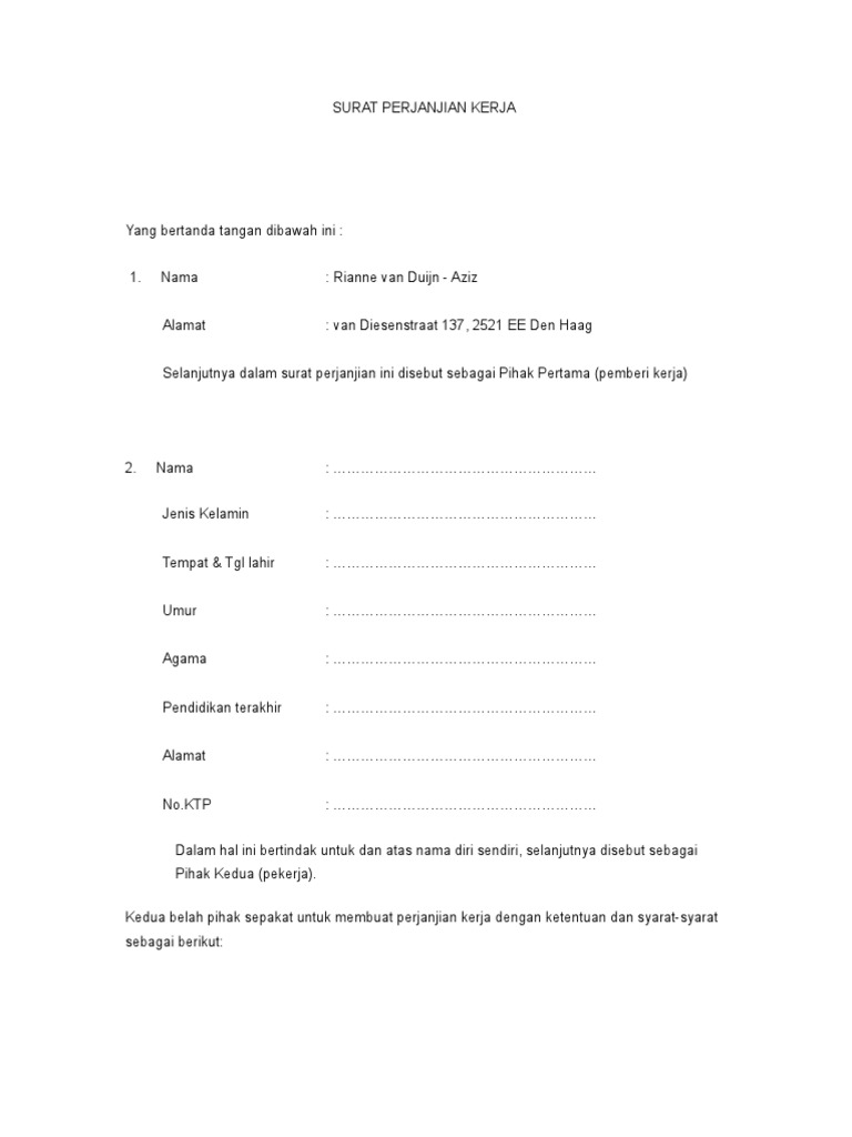 Surat Perjanjian Kerja Pdf