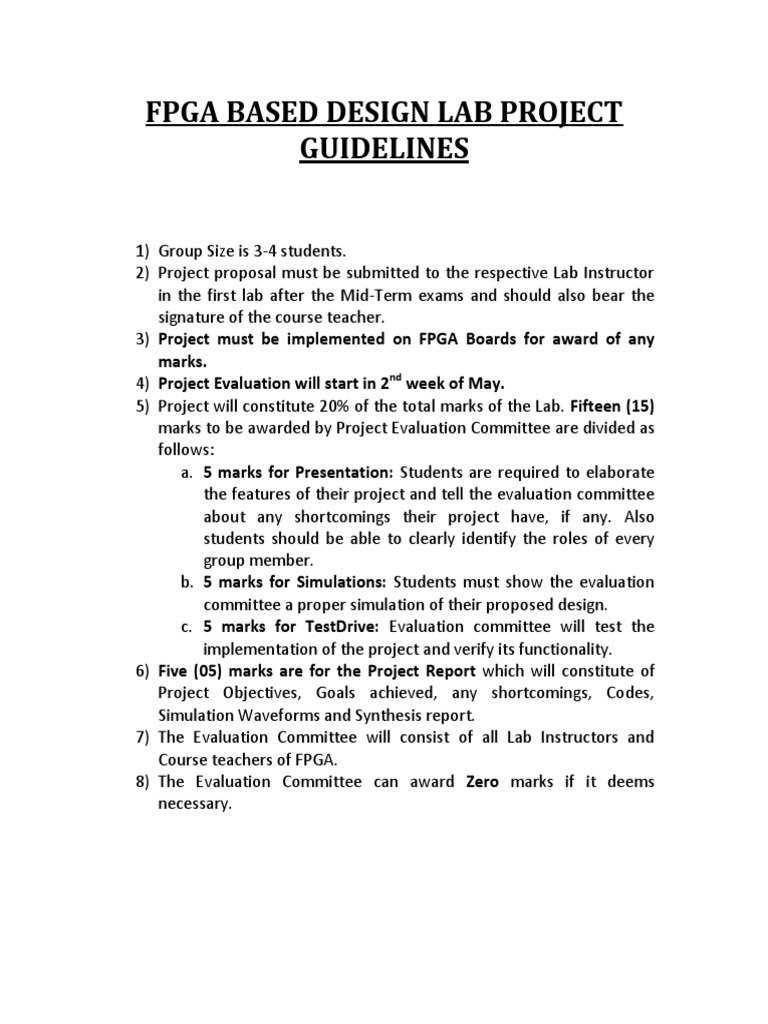 FPGA Design Lab Project Guidelines | PDF | Computers
