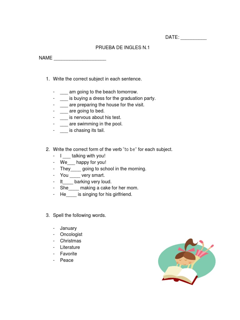 examen de ingles para niños