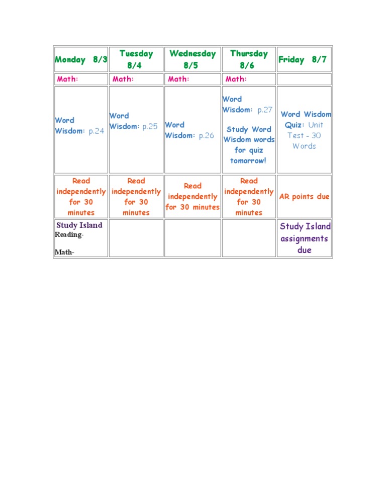 Weekly Lesson Plan: Math & Reading | PDF