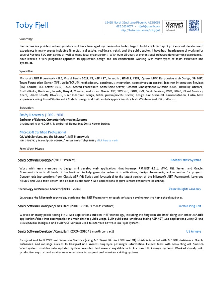 Senior Software Developer Profile | PDF | Web Application | Microsoft ...