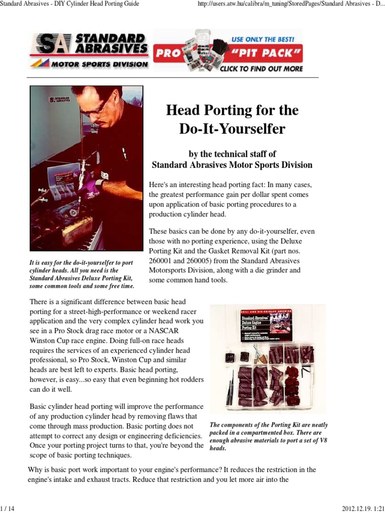 Standard Abrasives DIY Cylinder Head Porting Guide PDF PDF Abrasive Valve