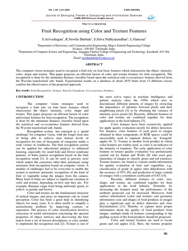 Fruit Recognition Using Color and Texture Features PDF | PDF | Science ...